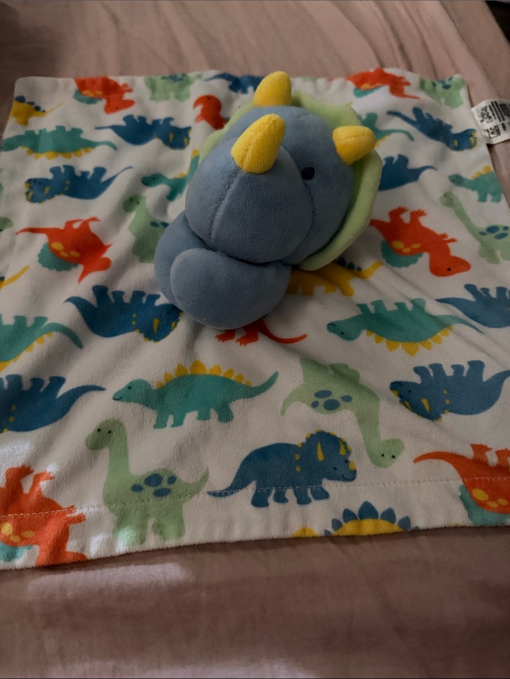 Baby Essentials Blue and Yellow Dinosaur Plush Lovey Blanket